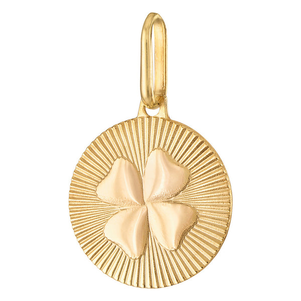 Lucky Clover Engravable Disc 14k Gold Charm