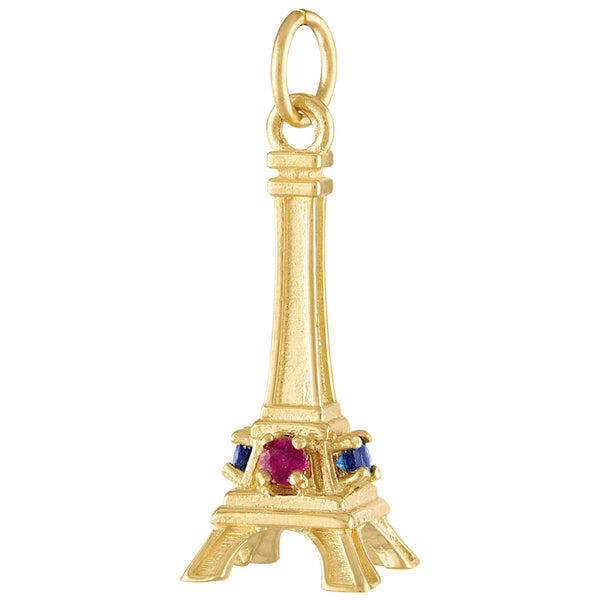 Eiffel Tower With Rubies & Sapphires 14K Gold Charm