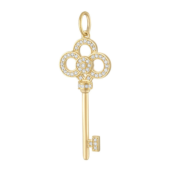 Larger Diamond Set Key 14k Gold Charm