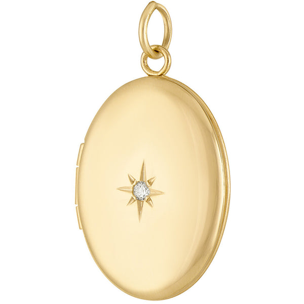 Diamond Set Oval Locket 14k Gold Charm