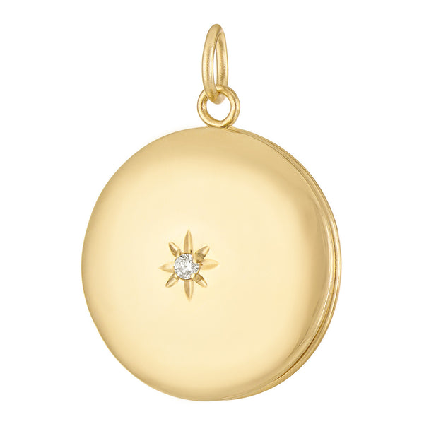 Diamond Set Round Locket 14k Gold Charm