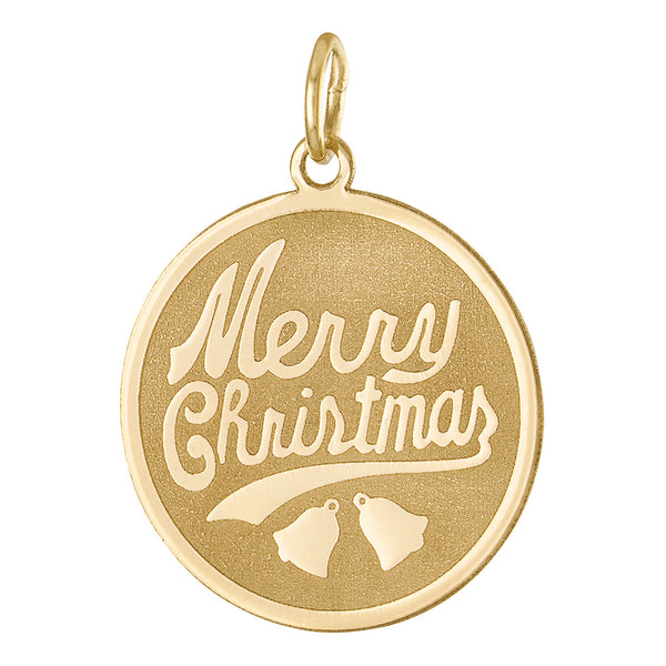 Merry Christmas Engravable 14K Gold Charm
