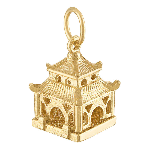 Asian Pagoda Engravable 14K Gold Charm