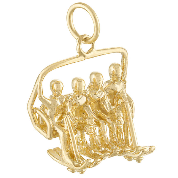 Family of Four Ski Chairlift 14K Gold Charm