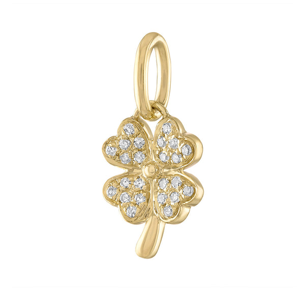 Diamond Clover Mini 14K Gold Charm
