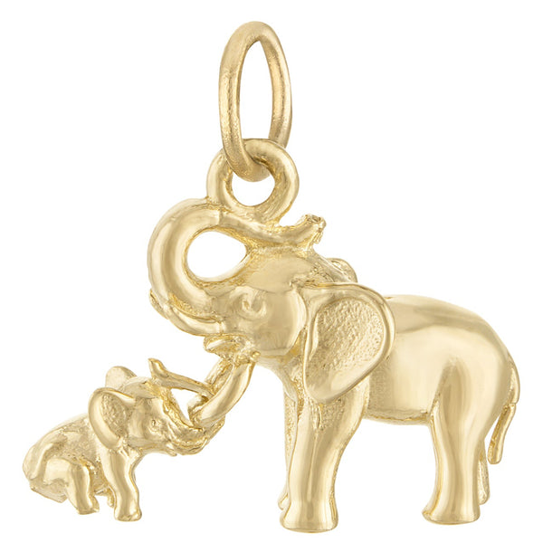 Elephant Mom and Baby 14K Gold Charm