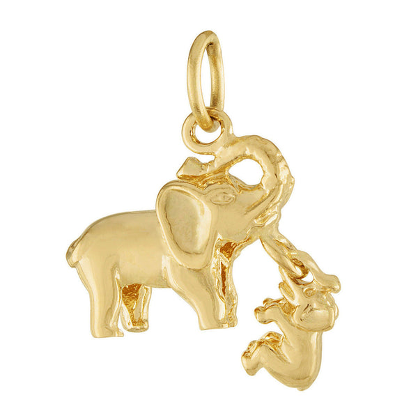Elephant Mom and Baby 14K Gold Charm