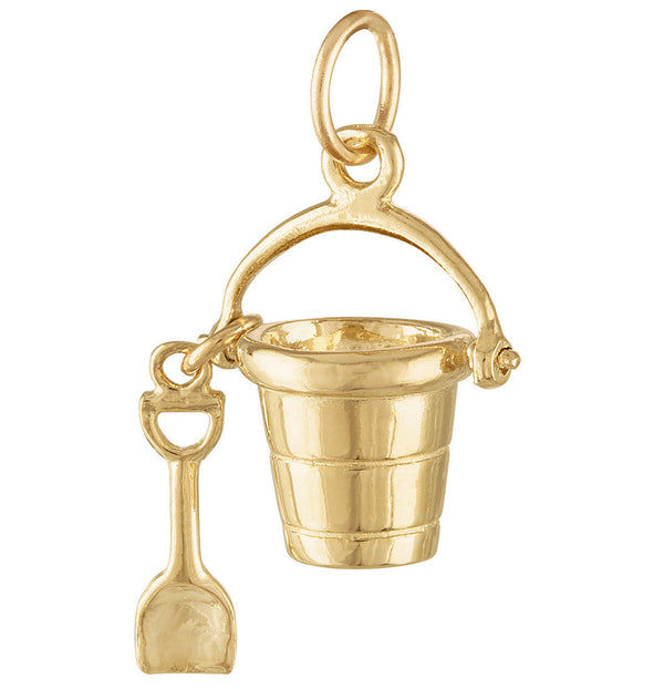 Beach Sand Pail & Shovel 14K Gold Charm