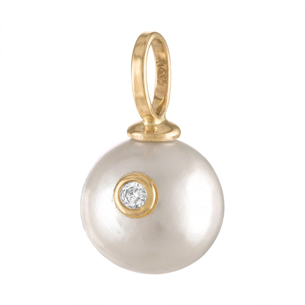Diamond Set Pearl 14k Gold Charm