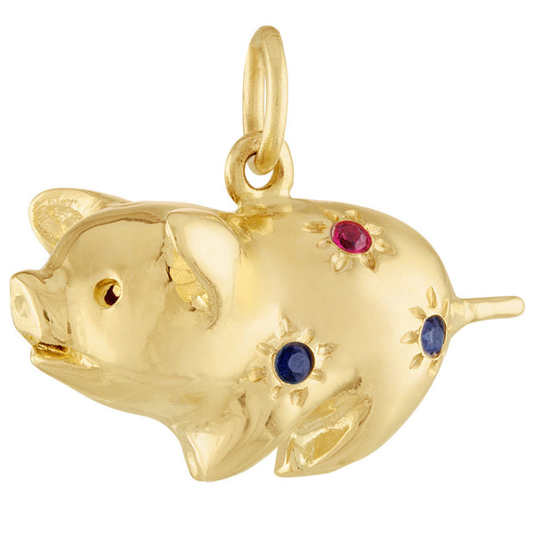 Gem Set Piggy Bank 14K Gold Charm
