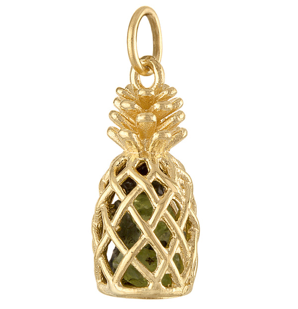 Pineapple with Peridots 14K Gold Charm