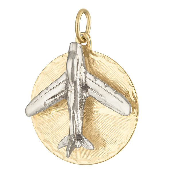 Vintage Airplane Disc 14k Gold Charm