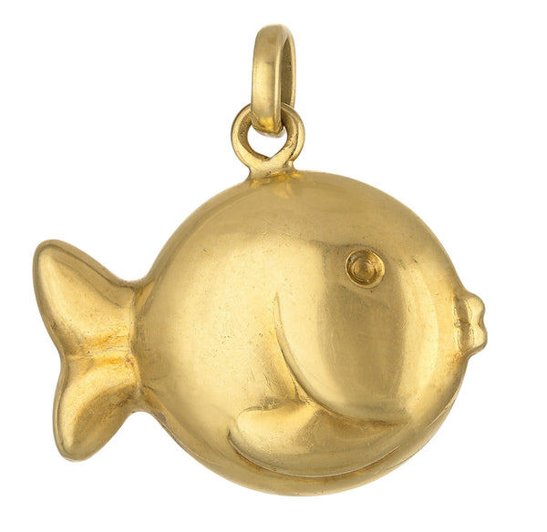 Vintage Puffer Fish 18k Gold Charm