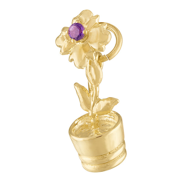 Amethyst Flower Pot 14K Gold Charm
