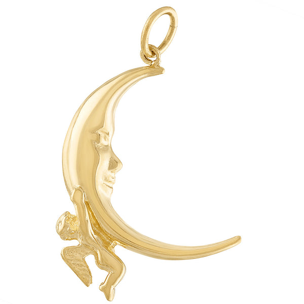 Angel on the Moon 14K Gold Charm