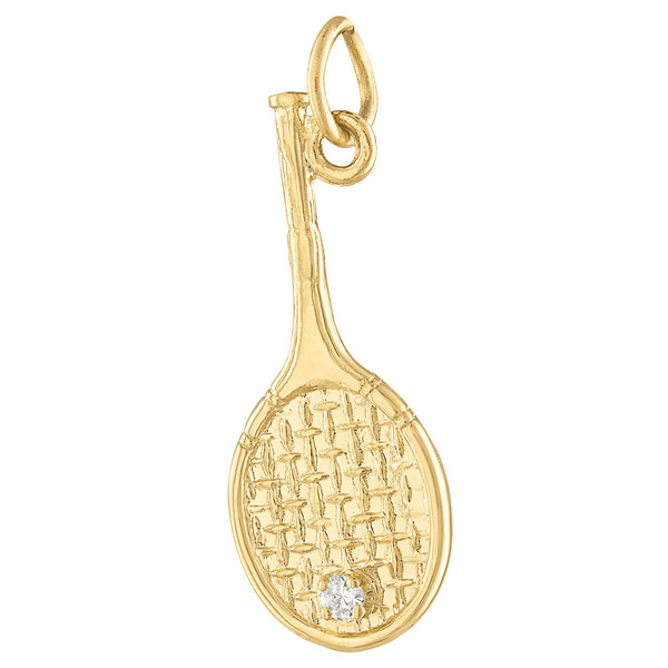 Tennis Racquet with Diamond Ball 14K Gold Charm