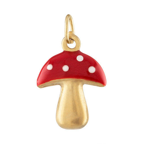 Enamel Red Mushroom 14k Gold Charm