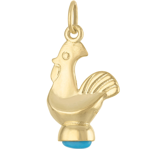 Rooster with Turquoise 14K Gold Charm