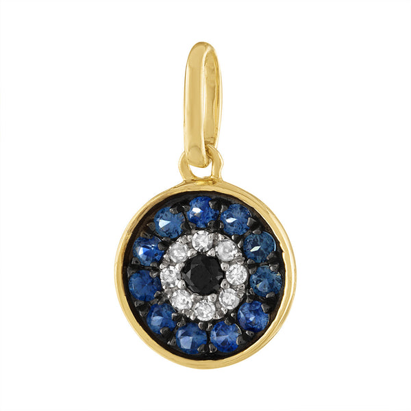Diamond & Sapphire Mini Evil Eye 14K Gold Charm