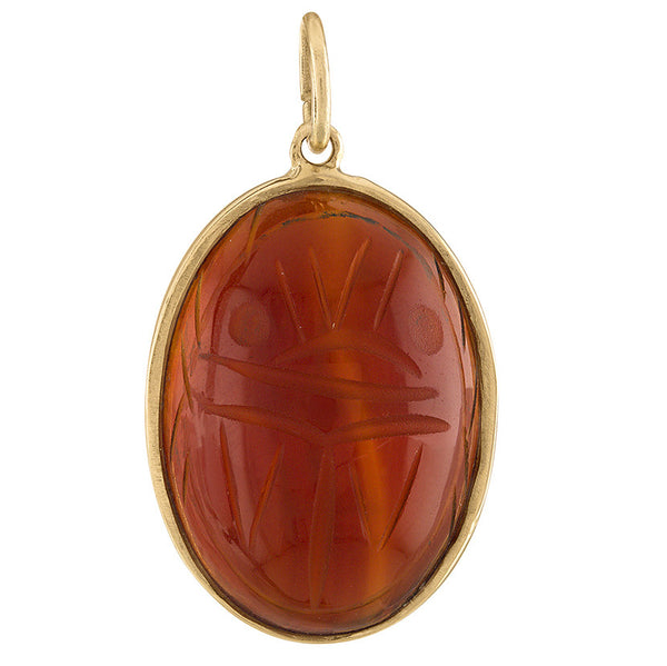 Vintage Red Agate Scarab 14k Gold Charm