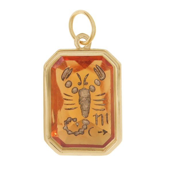 Vintage Zodiac Scorpio Colored Glass Intaglio 14k Gold Charm