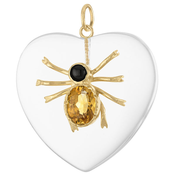 Vintage Gem Set Spider Crystal Heart 14k Gold Charm