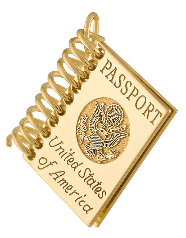 Larger United States Passport Engravable 14K Gold Charm