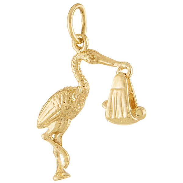 Stork With Baby 14K Gold Charm