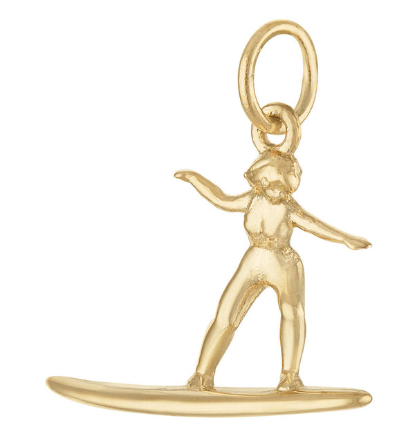 Surfer Girl Engravable 14K Gold Charm