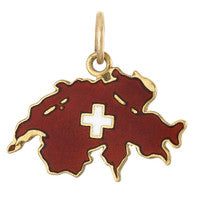 Vintage Enamel Map of Switzerland 18k Gold Charm