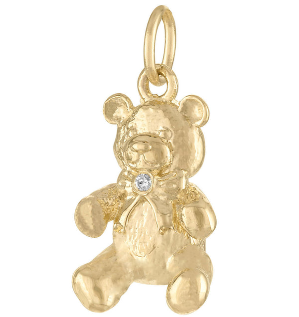 Diamond Teddy Bear 14K Gold Charm