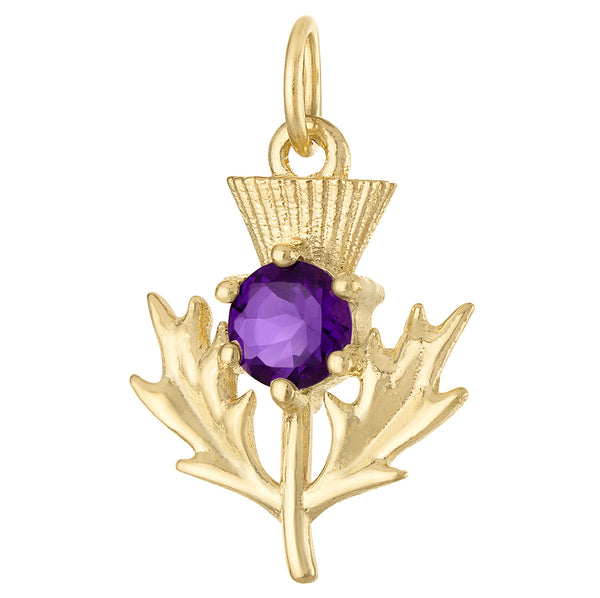 Gem Set Scottish Thistle 14K Gold Charm