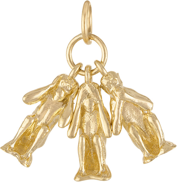 Three Wise Monkeys 14K Gold Charm