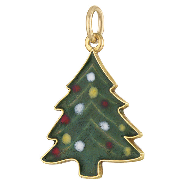 Vintage Enamel Christmas Tree 14k Gold Charm