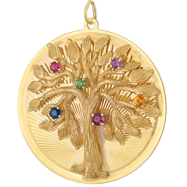 Vintage Gem Set Tree of Life Disc 14K Gold Charm
