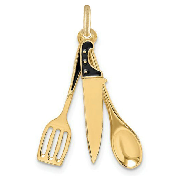 Enamel Butcher Knife, Spatula, & Spoon 14k Gold Charm