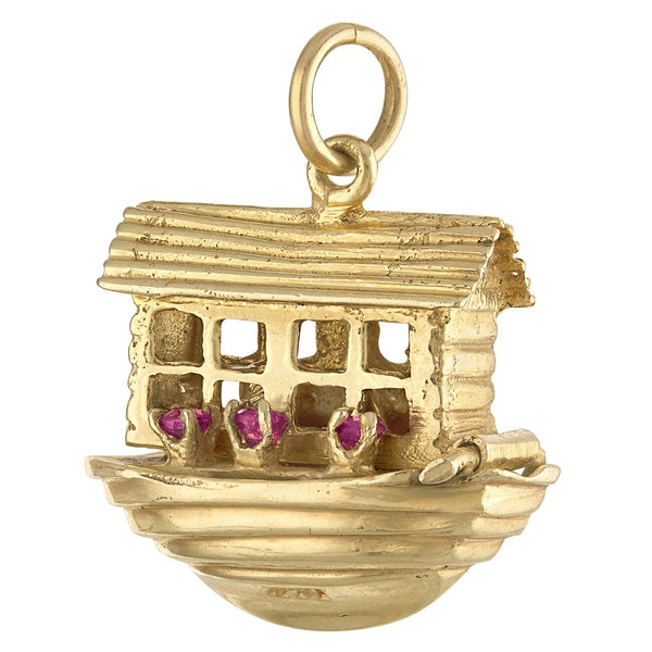 Vintage Gem-Set Movable Noah's Ark 14k Gold Charm