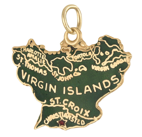 Vintage Enamel Map of Virgin Islands 14k Gold Charm