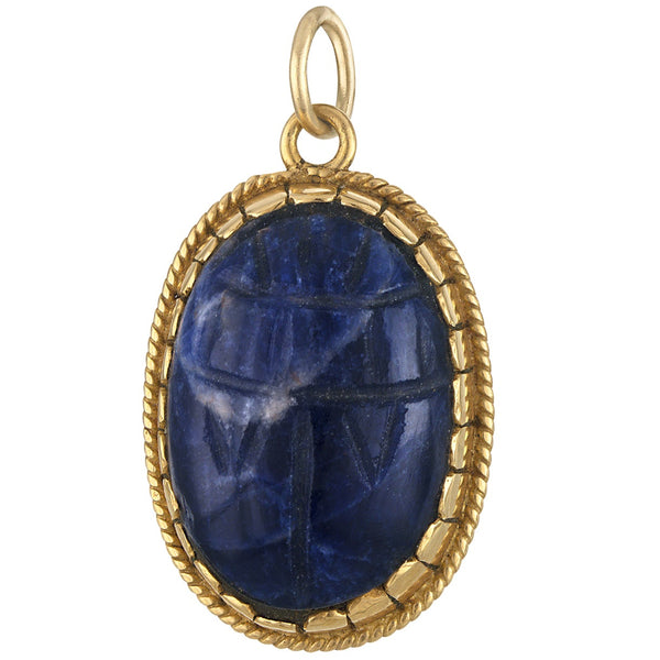 Vintage Lapis Lazuli Scarab 18k Gold Charm