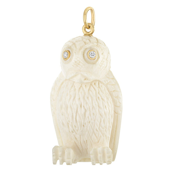 Vintage Larger Bone Owl with Diamond Eyes 14k Gold Charm