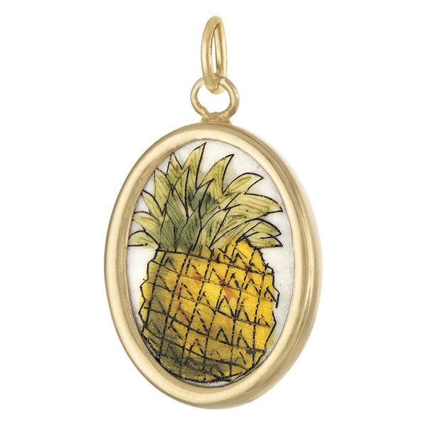 Vintage Hand Painted Pineapple 14k Gold Charm