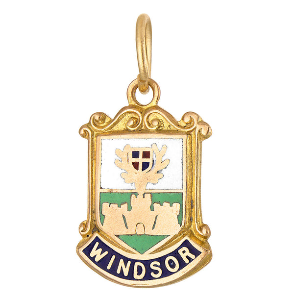 Vintage Enamel Windsor Shield 9k Gold Charm
