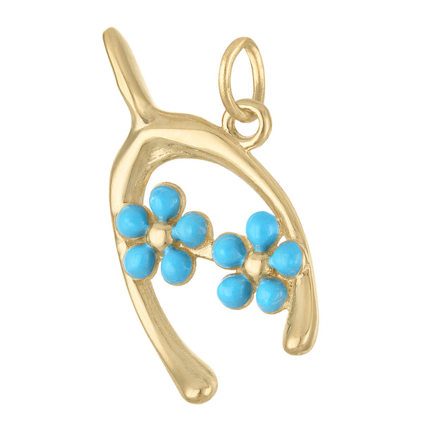 Enamel Wishbone 14K Gold Charm