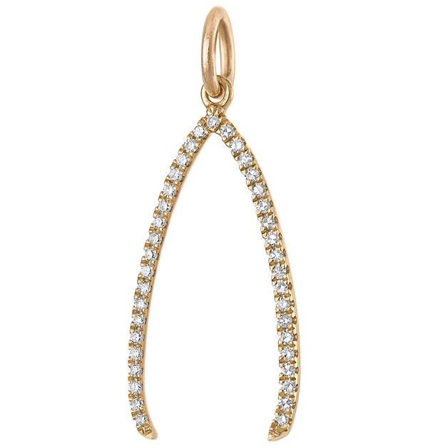 Diamond Wishbone 14K Gold Charm