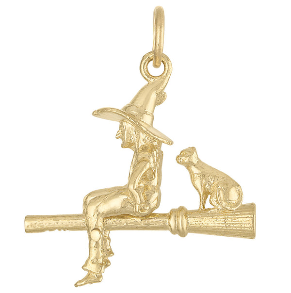 Flying Witch On Broom 14K Gold Charm