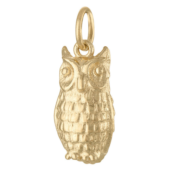 Charm America 10K Solid Gold Owl Pendant With Heart - Hypoallergenic Gold Charm For Necklace Or Bracelet, No Gemstone, Gift Boxed