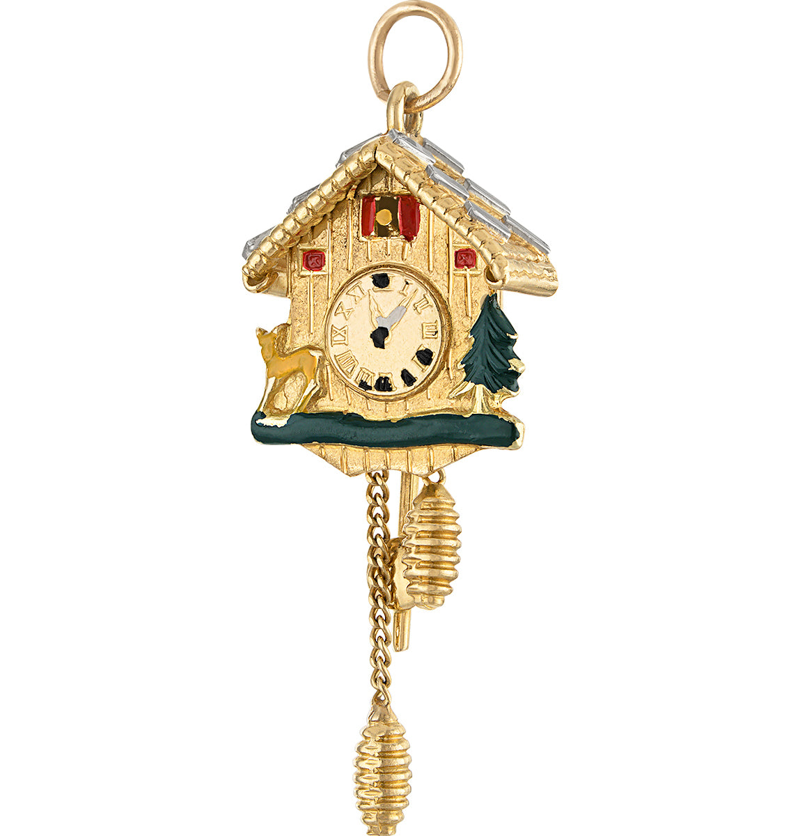 Vintage Enamel Cuckoo Clock 18K Gold Charm | Charmco | 18k Solid Gold ...