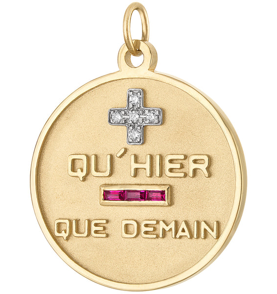 Qu' Hier Que Demain Charm | 14k French Love Token Gold Charm| Love